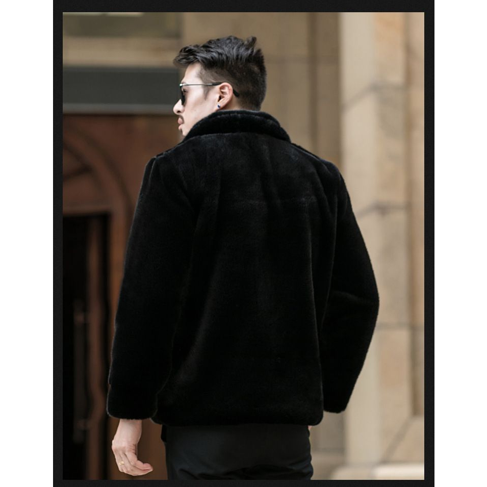Áo Khoác Lông Cừu Chồn Dày Dặn Phối Lông Chồn Cao Cấp Thời Trang Mùa Đông Cho Nam Giới