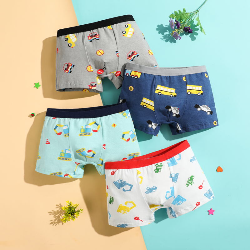 Smy Bộ 4 Quần Lót boxer cotton Mềm Mại In Họa Tiết Thiết Kế Dễ Thương Cho Bé Trai