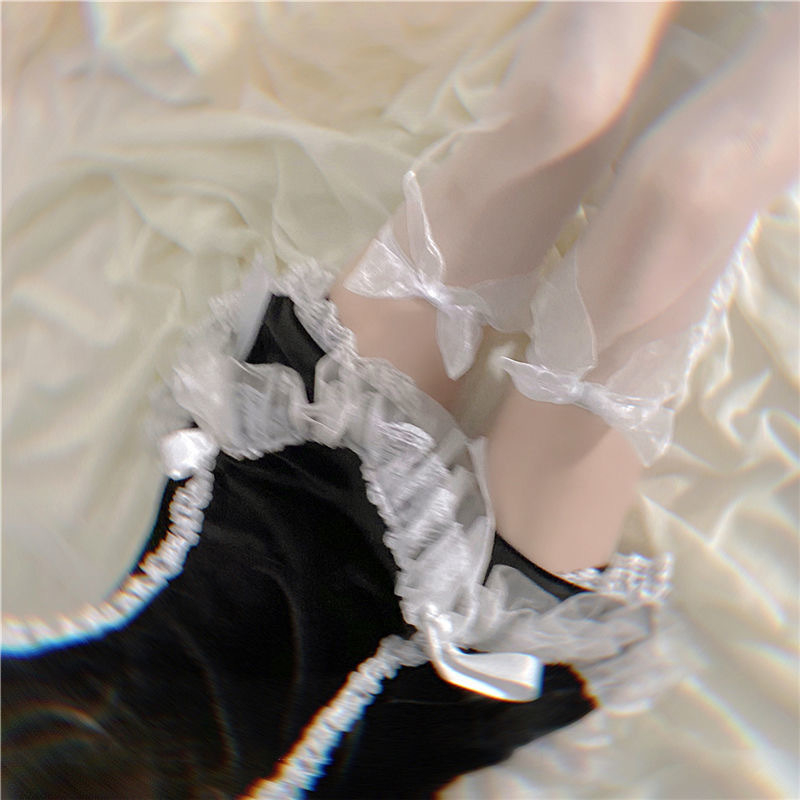 Vớ Dài Qua Gối Màu Đen Đính Nơ Phong Cách lolita Gợi Cảm Cho Nữ