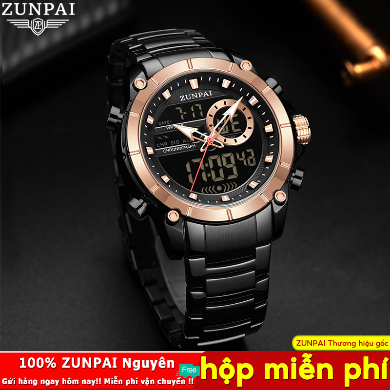 WISHDOIT Đồng hồ nam gốc Chống Nước Quartz Màn hình kép LED tương tự Ba Mắt Đa Năng Dây Thép Không Gỉ Thời Trang Thể Thao Cho Nam mặt SSD-6660