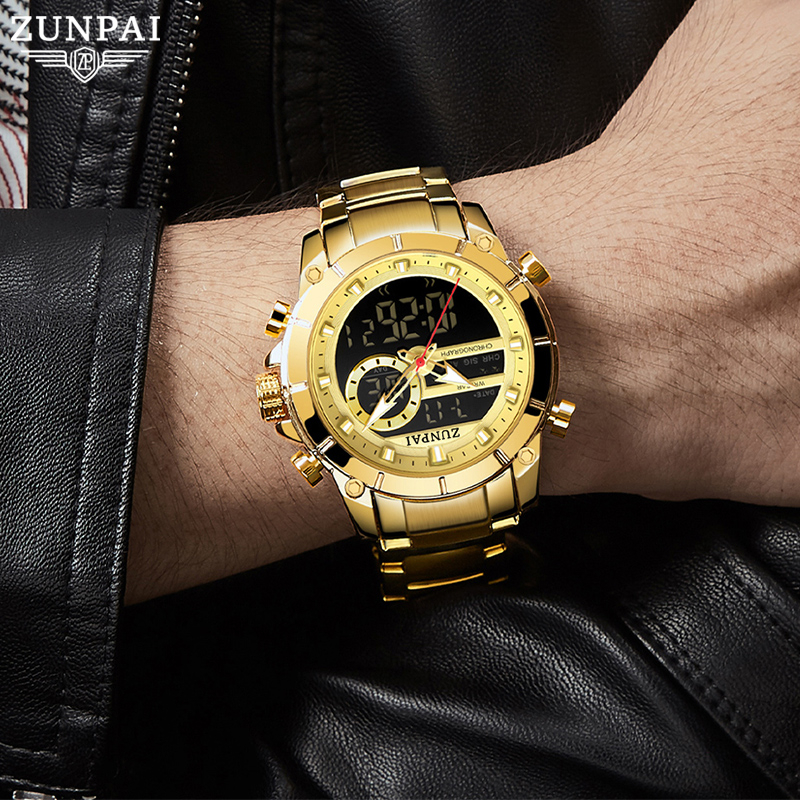 WISHDOIT Đồng hồ nam gốc Chống Nước Quartz Màn hình kép LED tương tự Ba Mắt Đa Năng Dây Thép Không Gỉ Thời Trang Thể Thao Cho Nam mặt SSD-6660