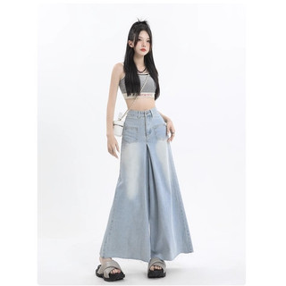 TINGTIAN Quần jean ống rộng phong cách Hàn Quốc thời trang dành cho nữ WNK2392CRE38Z230920