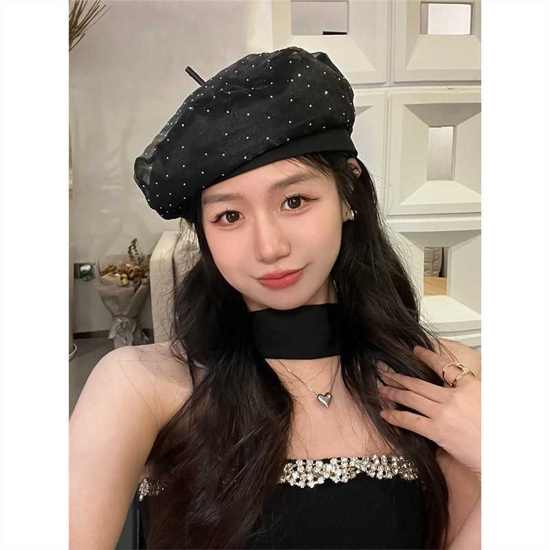 Mũ beret Màu Đen Đính Đá Phong Cách Thời Trang Hàn Quốc Cho Nữ