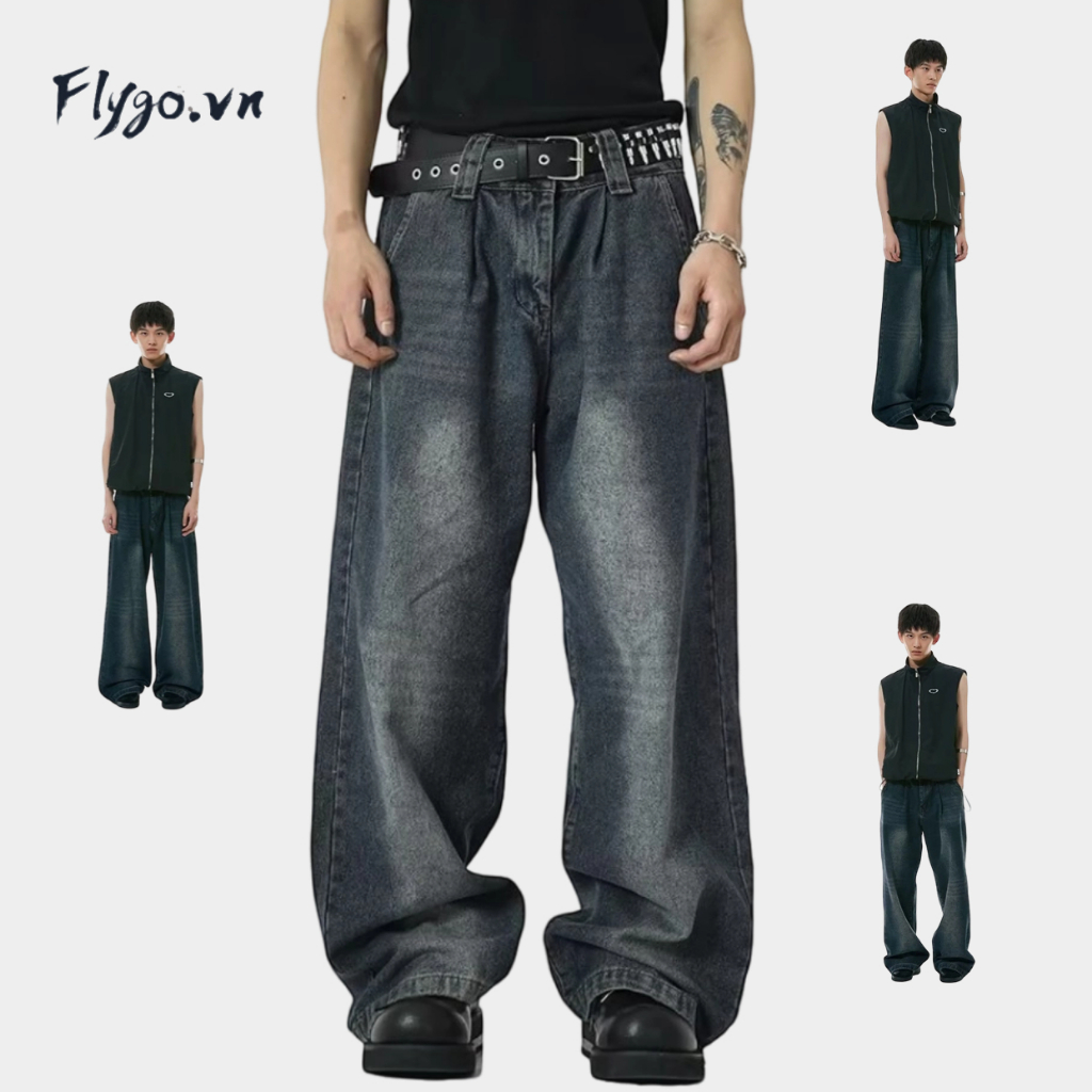 Quần jean ống rộng nam baggy nam quần jean Quần Jean Ống Suông Rộng Thời Trang vintage Trẻ Trung Cho Nam Nữ quần jean ống suông nữ
