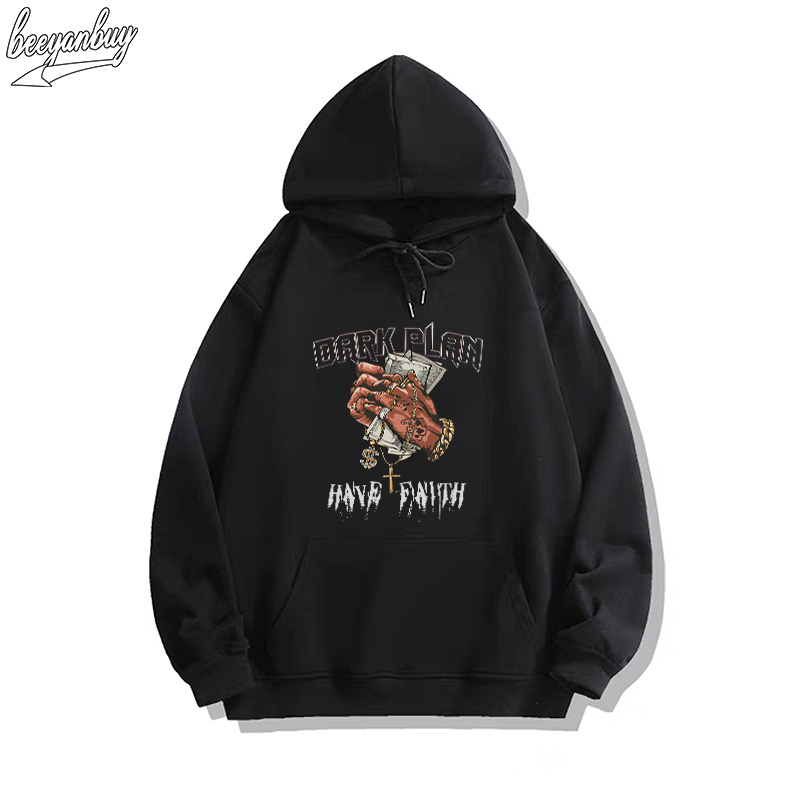 Áo Hoodie Cotton Đen BEEYANBUY áo nỉ tay dài thời trang in hình unisex 100% cotton-V0026