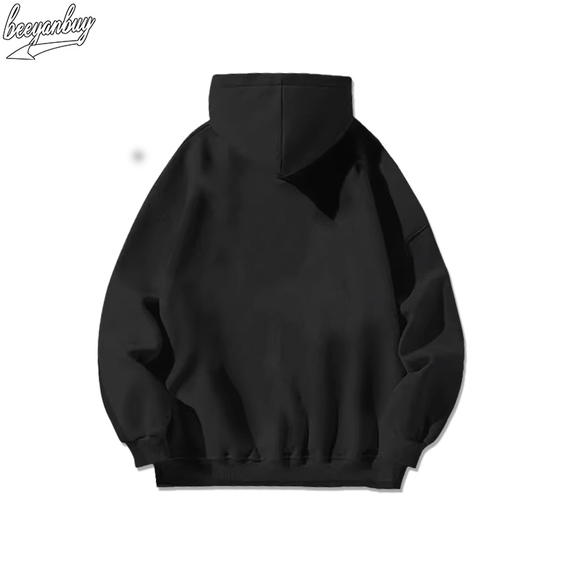Áo Hoodie Cotton Đen BEEYANBUY áo nỉ tay dài thời trang in hình unisex 100% cotton-V0026