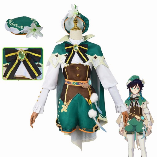 HOLOUN Genshin Impact Venti Game Anime Cosplay Wig Headwear Hu Tao Fancy Outfits Halloween Costume Christmas Drag Party Gift