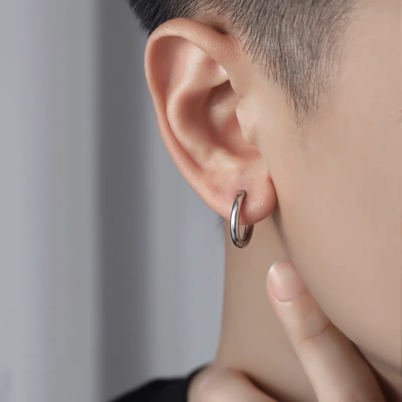 Khuyên tai MAYEBE LAVEND Bông tai Tròn Bằng Thép Titan Màu Bạc Hàn Quốc Cho Cặp Đôi