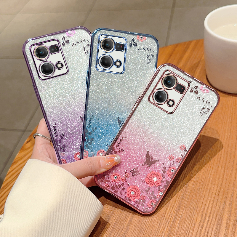 Ốp Điện Thoại Mềm Tráng Gương Đính Đá Sang Trọng Thời Trang Dành Cho OPPO Reno 7 4G 7 5G 7 Pro