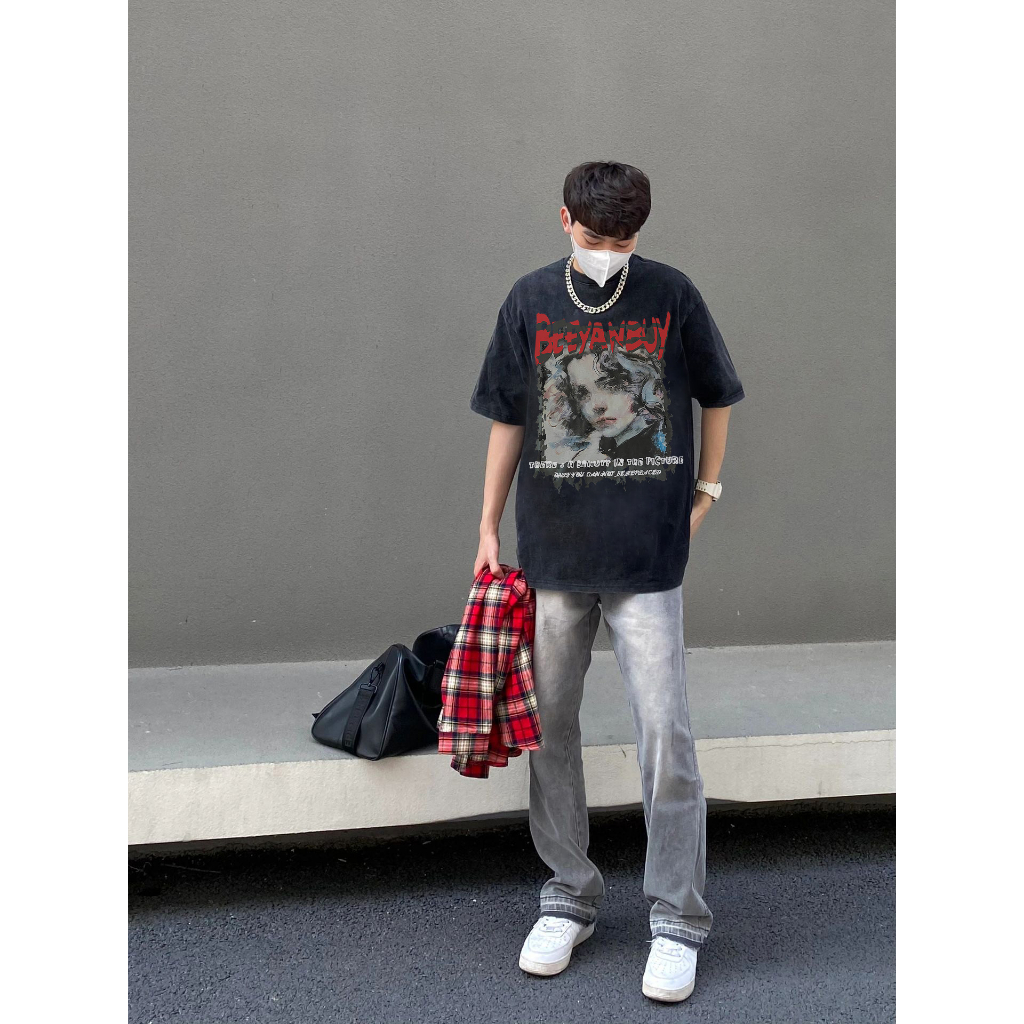 Áo Thun cotton Tay Ngắn Cổ Tròn Dáng Rộng In Hình Quả Lê Thời Trang hip hop