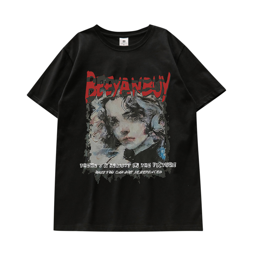 Áo Thun cotton Tay Ngắn Cổ Tròn Dáng Rộng In Hình Quả Lê Thời Trang hip hop