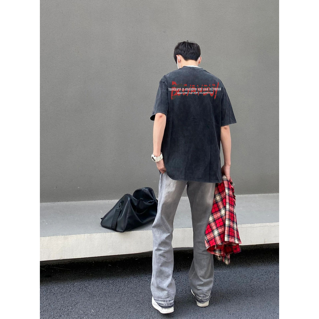 Áo Thun cotton Tay Ngắn Cổ Tròn Dáng Rộng In Hình Quả Lê Thời Trang hip hop