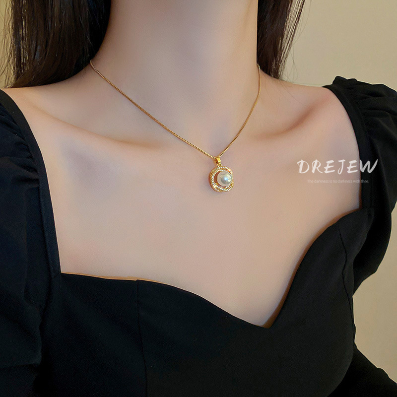 Drejew Vòng cổ Thép Titan Đính Ngọc Trai zircon Xung Quanh Thiết Kế Đơn Giản Thời Trang Cao Cấp Không Gây Dị Ứng Cho Nữ
