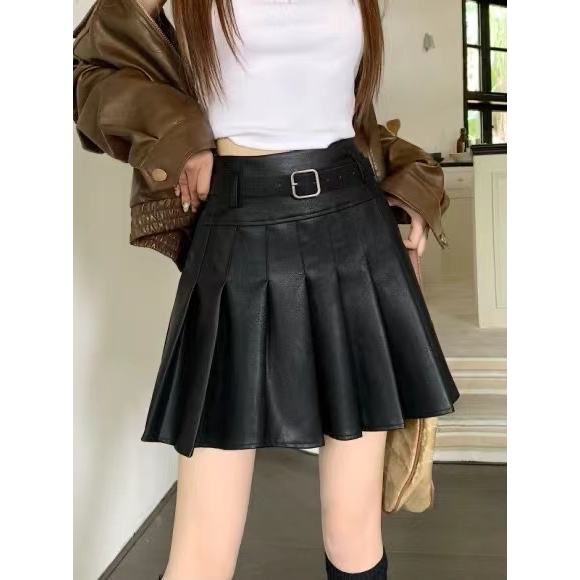 Xiaozhainv Chân Váy Da pu Xếp Li Phong Cách Hàn Quốc Dành Cho Nữ