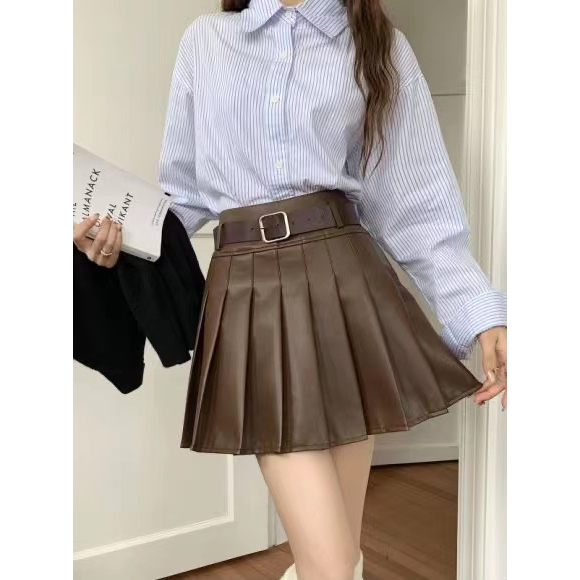 Xiaozhainv Chân Váy Da pu Xếp Li Phong Cách Hàn Quốc Dành Cho Nữ