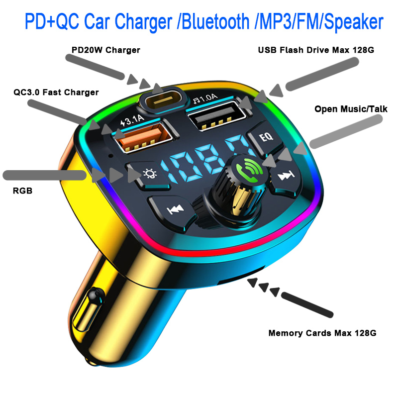 Sạc Xe Hơi tzuzl q7 bluetooth fm mp3 true 3.1a Hai Cổng usb pd