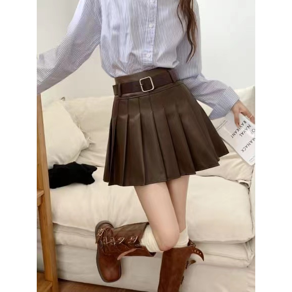 Xiaozhainv Chân Váy Da pu Xếp Li Phong Cách Hàn Quốc Dành Cho Nữ