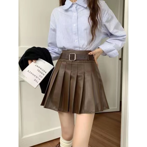 Xiaozhainv Chân Váy Da pu Xếp Li Phong Cách Hàn Quốc Dành Cho Nữ