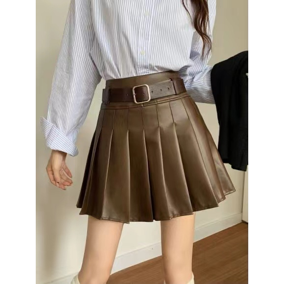 Xiaozhainv Chân Váy Da pu Xếp Li Phong Cách Hàn Quốc Dành Cho Nữ