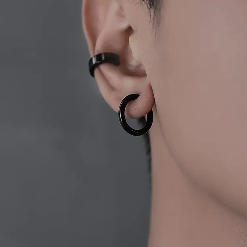 Khuyên tai MAYEBE LAVEND Bông tai Tròn Bằng Thép Titan Màu Bạc Hàn Quốc Cho Cặp Đôi