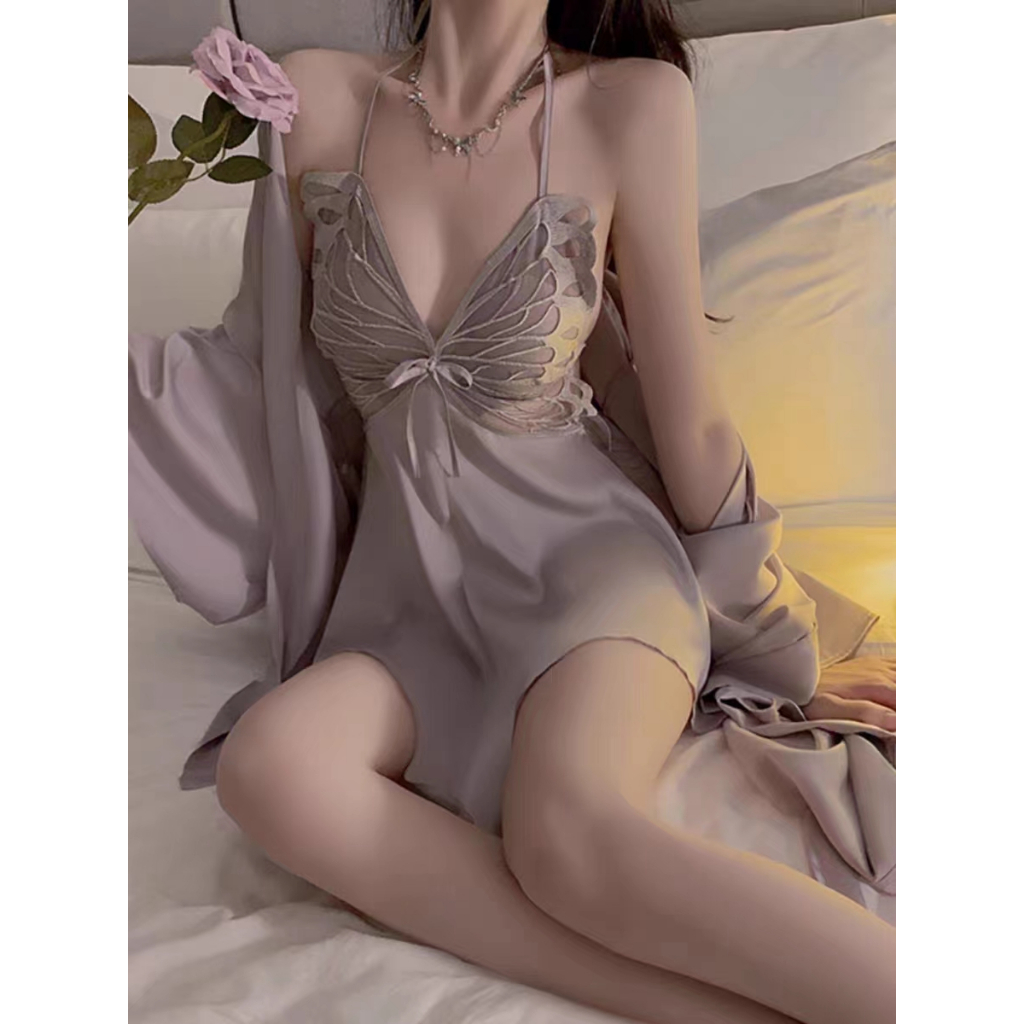 Váy lụa ngủ 2 dây Đầm ngủ sơmi Sexy lụa latin, đi chơi dạo phố thoải mái- Đầm sơmi ren váy ngủ