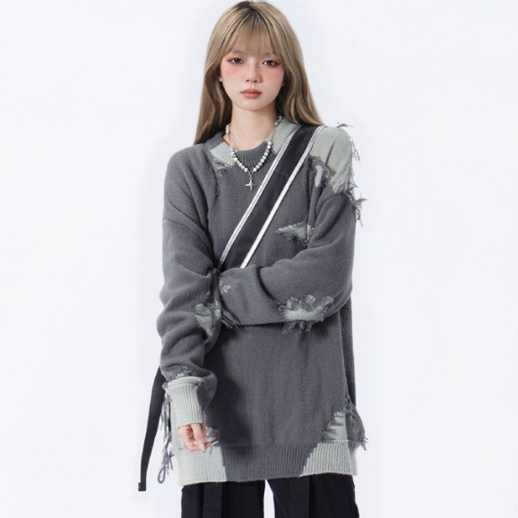 Ucnl Áo sweater Dệt Kim Dáng Rộng Phối Màu Tương Phản Kiểu hip-hop Đường Phố Mỹ Thời Trang Thu Đông Cho Nam