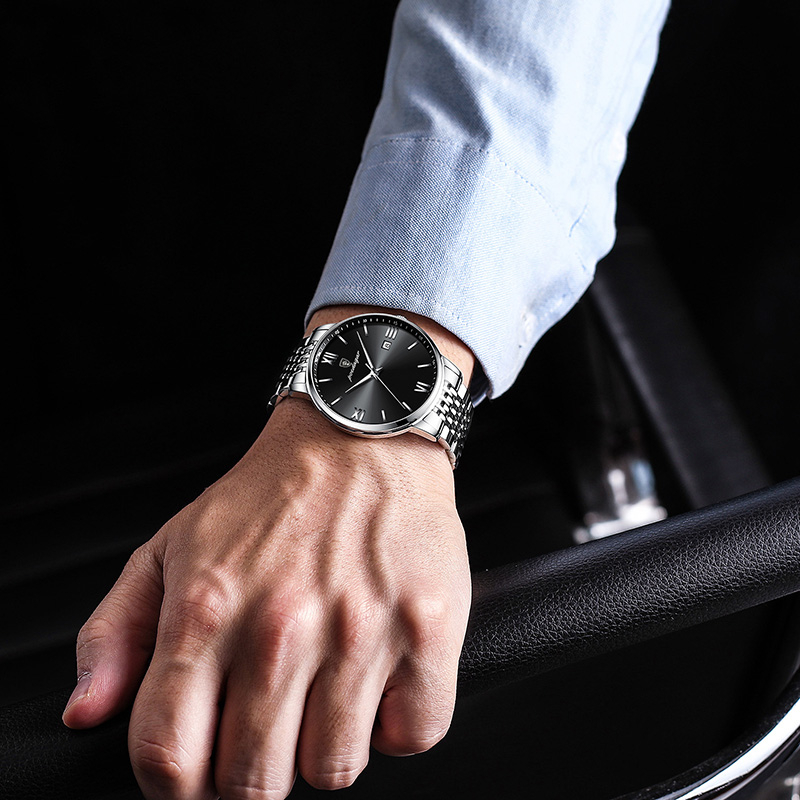 Đồng hồ nam POEDAGAR 826 kim loại thép không gỉ không thấm nước/ánh sáng ban đêm có lịch phong cách doanh nhân