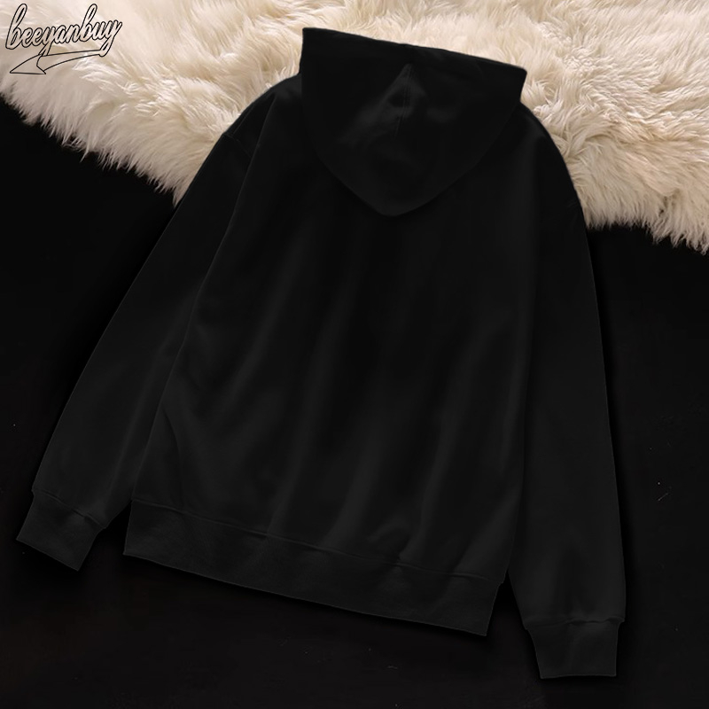 Áo Hoodie Cotton Đen BEEYANBUY áo nỉ tay dài thời trang in hình unisex 100% cotton-V0026