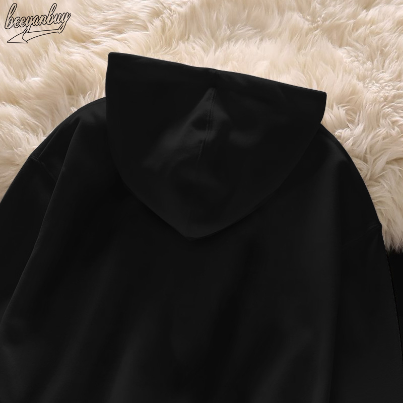 Áo Hoodie Cotton Đen BEEYANBUY áo nỉ tay dài thời trang in hình unisex 100% cotton-V0026