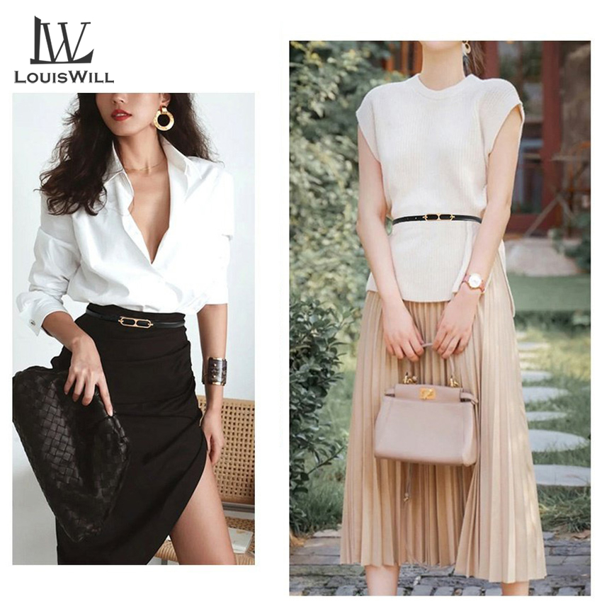 Louiswill Thắt Lưng Mỏng Khóa Hợp Kim Màu Vàng Kim Thanh Lịch Tùy Chỉnh Thời Trang Cho Nữ