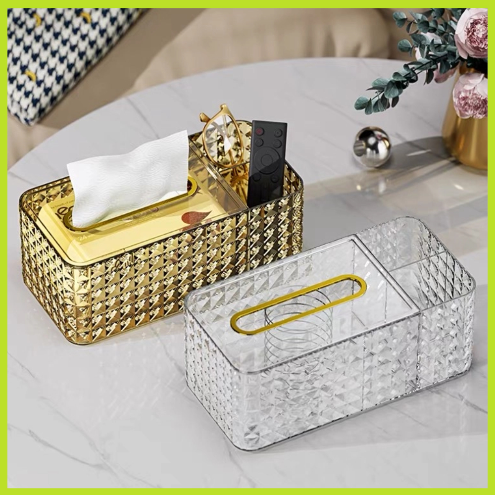 The Snuggery Hộp lưu trữ khăn giấy Kết cấu hình thoi Vách ngăn bên đựng ăn trong suốt
