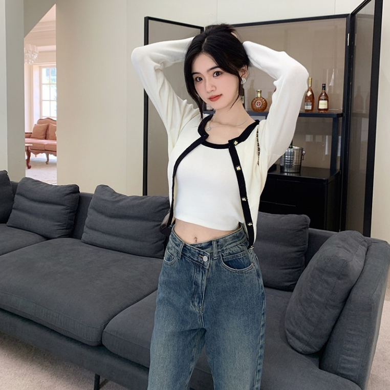 NZN Bộ Áo cardigan Dệt Kim Tay Dài Màu Hồng Thời Trang Hàn Quốc Dành Cho Nữ