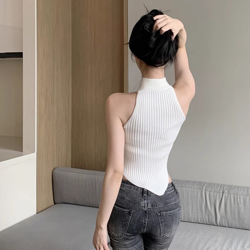 Áo Croptop Dệt Kim Hai Dây Màu Sắc Đơn Giản Cho Nữ