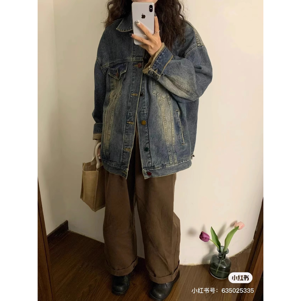 Áo Khoác denim Dáng Rộng Phong Cách retro Mùa Thu Mới Cho Nữ