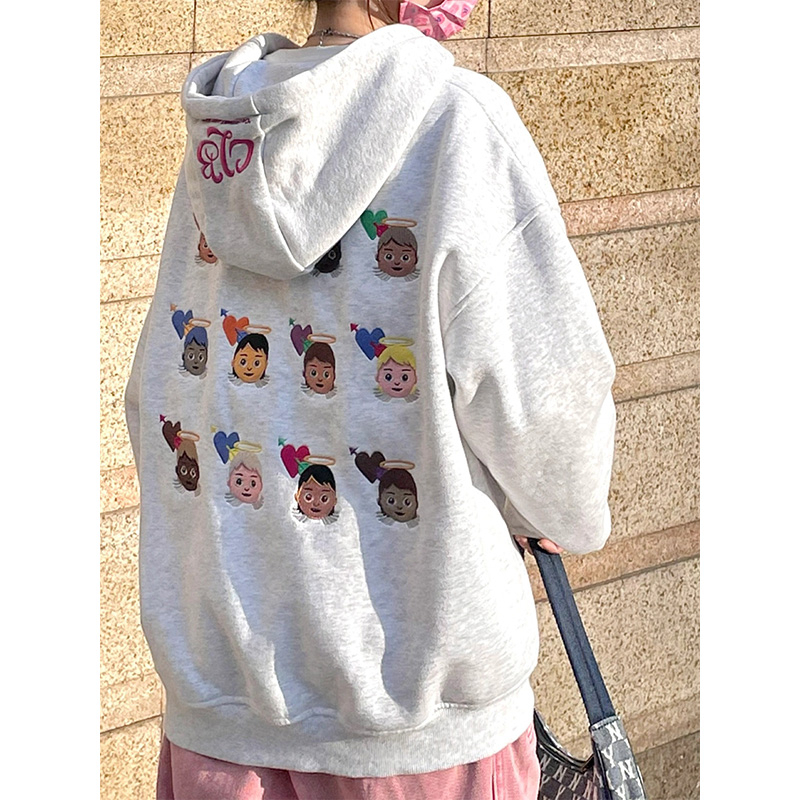 Áo Khoác Sweater Có Mũ Trùm Thêu Hình Thiên Thần niche Phong Cách Hàn Quốc Thời Trang Thu Đông Mới Cho Nữ ouve