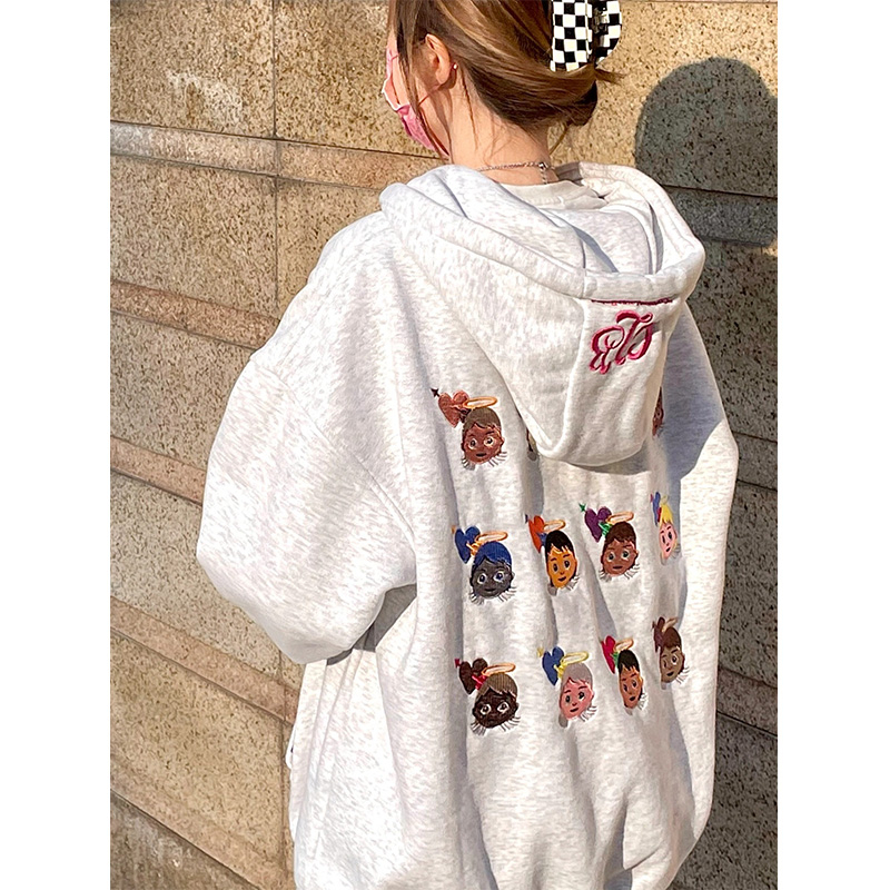 Áo Khoác Sweater Có Mũ Trùm Thêu Hình Thiên Thần niche Phong Cách Hàn Quốc Thời Trang Thu Đông Mới Cho Nữ ouve