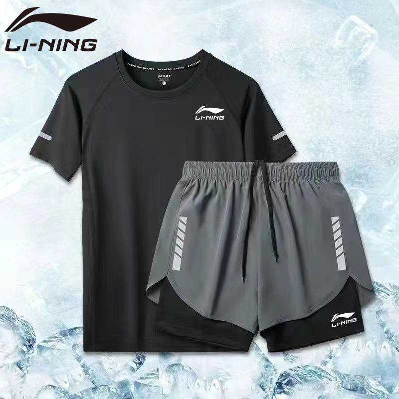 Li ning Áo Thun Thể Thao Ngắn Tay Chống Nắng Hai Lớp + Quần short Thời Trang Mùa Hè 2023 Dành Cho Nam Và Nữ