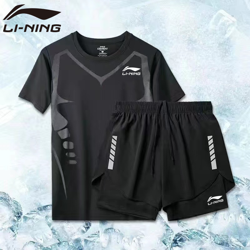 Li ning Áo Thun Thể Thao Ngắn Tay Chống Nắng Hai Lớp + Quần short Thời Trang Mùa Hè 2023 Dành Cho Nam Và Nữ