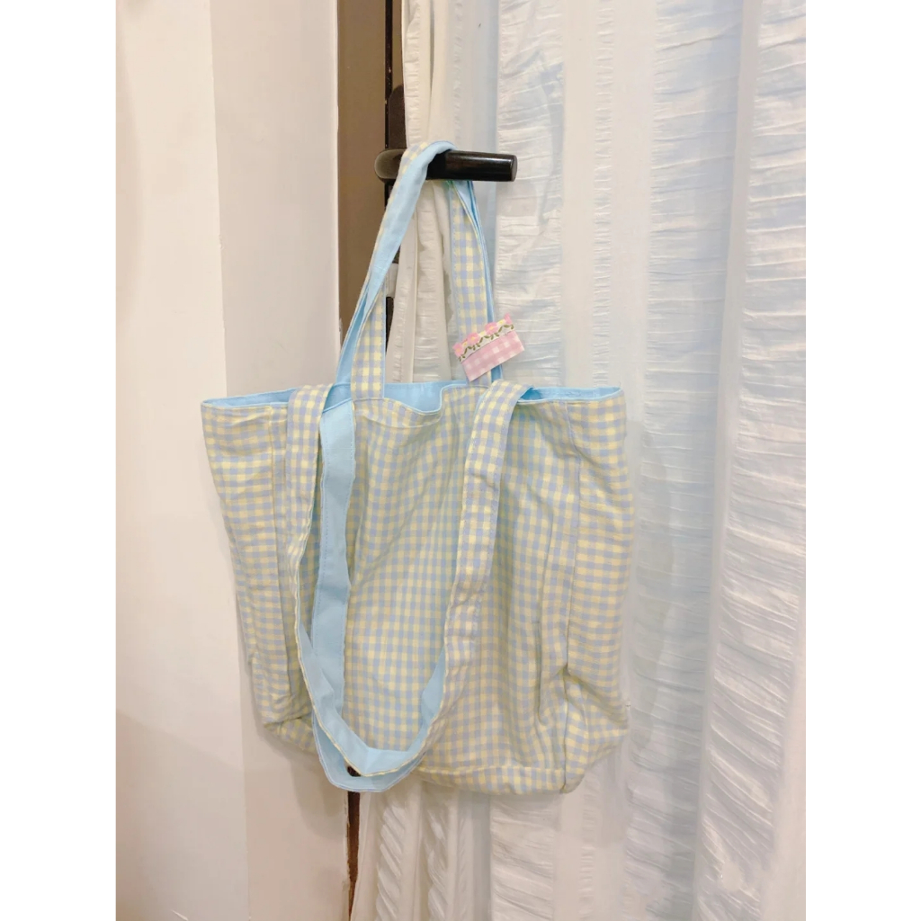 Túi đeo vai FDS vải canvas họa tiết caro dễ thương phong cách Hàn Quốc đa năng