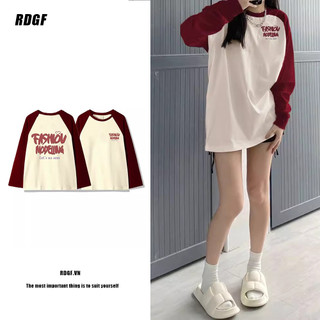 Rdgf Áo Thun raglan Tay Dài oversize Màu Đỏ Thời Trang Phong Cách Hàn Quốc Dành Cho Nữ