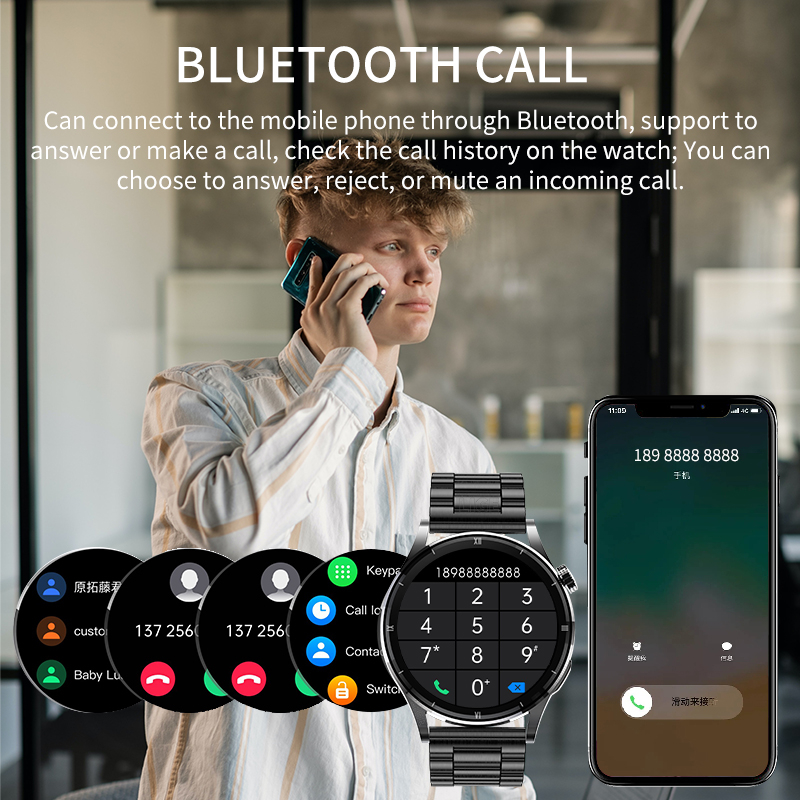 Đồng hồ thông minh LIGE Nam Màn hình AMOLED HD Phát hiện nhiệt độ cơ thể Ai Giọng nói thông minh Thể thao Đồng hồ thông minh chống nước Bluetooth Gọi SmartWrist cho Android và iOS