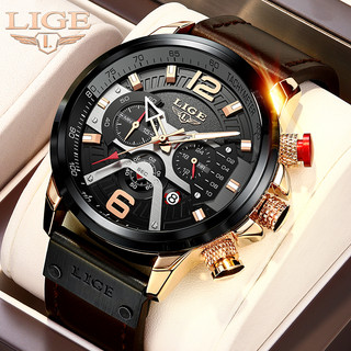 Đồng hồ LIGE Đồng hồ thể thao thông thường Đồng hồ đeo tay bằng da chống thấm nước Đồng hồ bấm giờ thời trang dành cho nam
