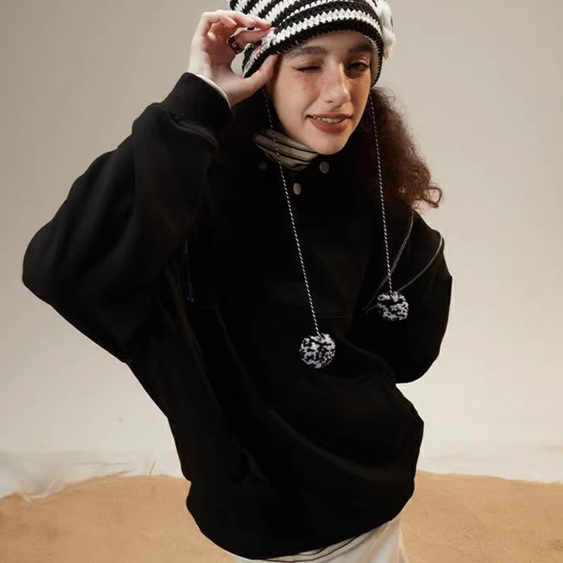 YOUTANG Áo Hoodie unisex Dáng Rộng Có Khóa Kéo Thiết Kế Đơn Giản Phong Cách retro Thu Đông Mới