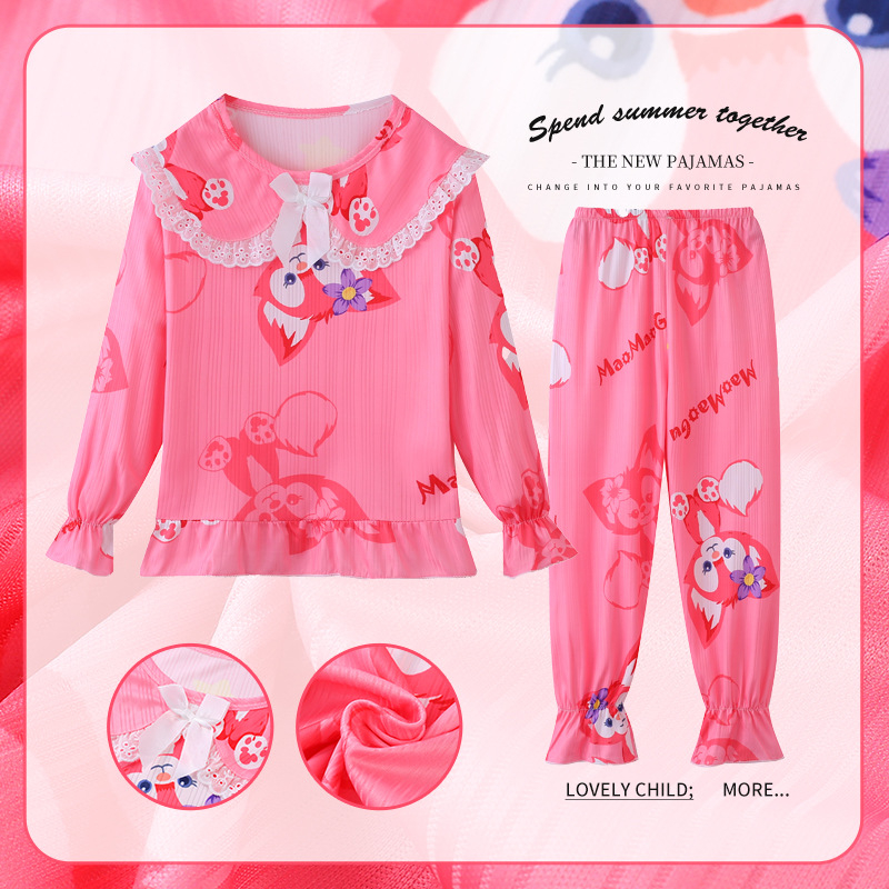 Bộ Đồ Ngủ Pijama Tay Dài In Họa Tiết Hoạt Hình Dễ Thương Cho Bé Gái