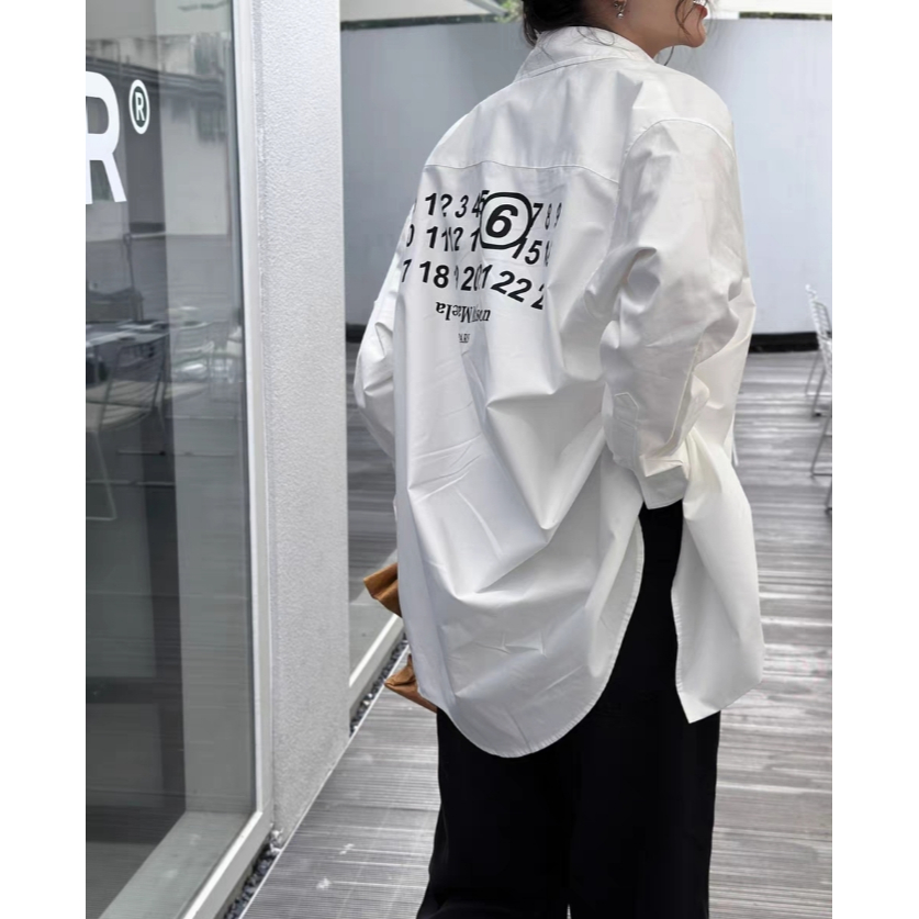 Áo Sơ Mi unisex Tay Dài In Chữ Trước Sau Lưng Phong Cách Đường Phố