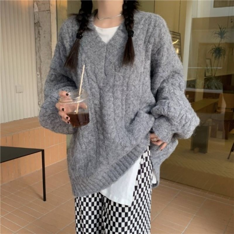 Áo sweater Cổ Chữ v Dáng Rộng Xinh Xắn Theo Phong Cách Thu Đông Dành Cho