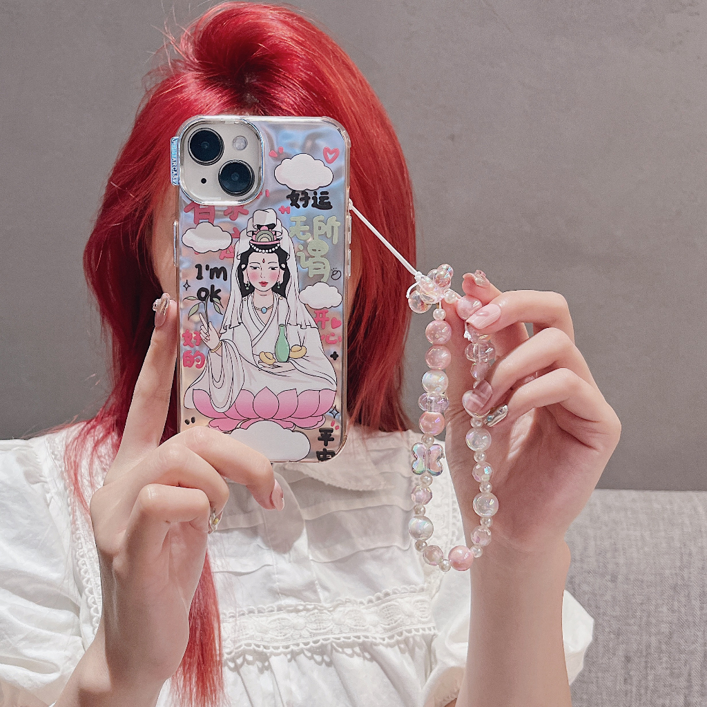 Bao Da Điện Thoại Tráng Gương Hình Phật Hoạt Họa Cho iphone 15 14 13 12 11 pro max Ốp
