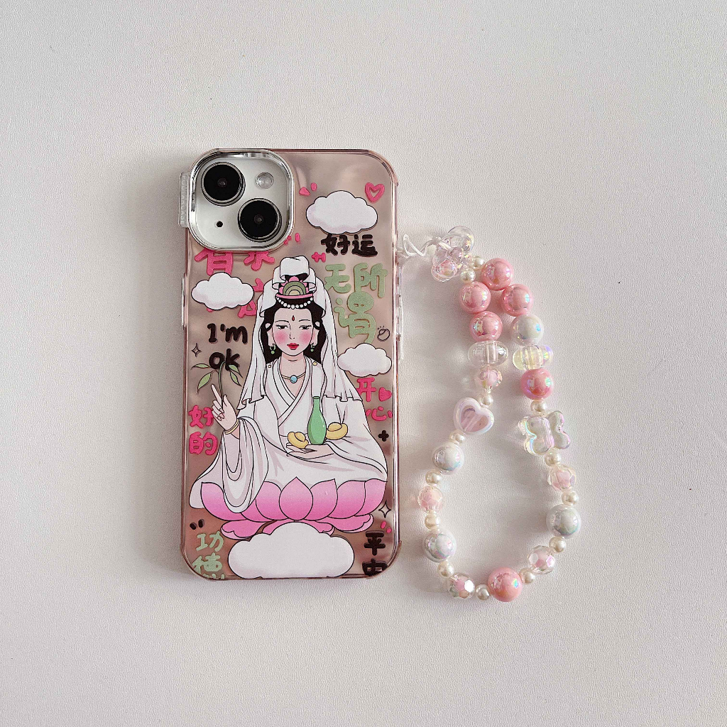 Bao Da Điện Thoại Tráng Gương Hình Phật Hoạt Họa Cho iphone 15 14 13 12 11 pro max Ốp