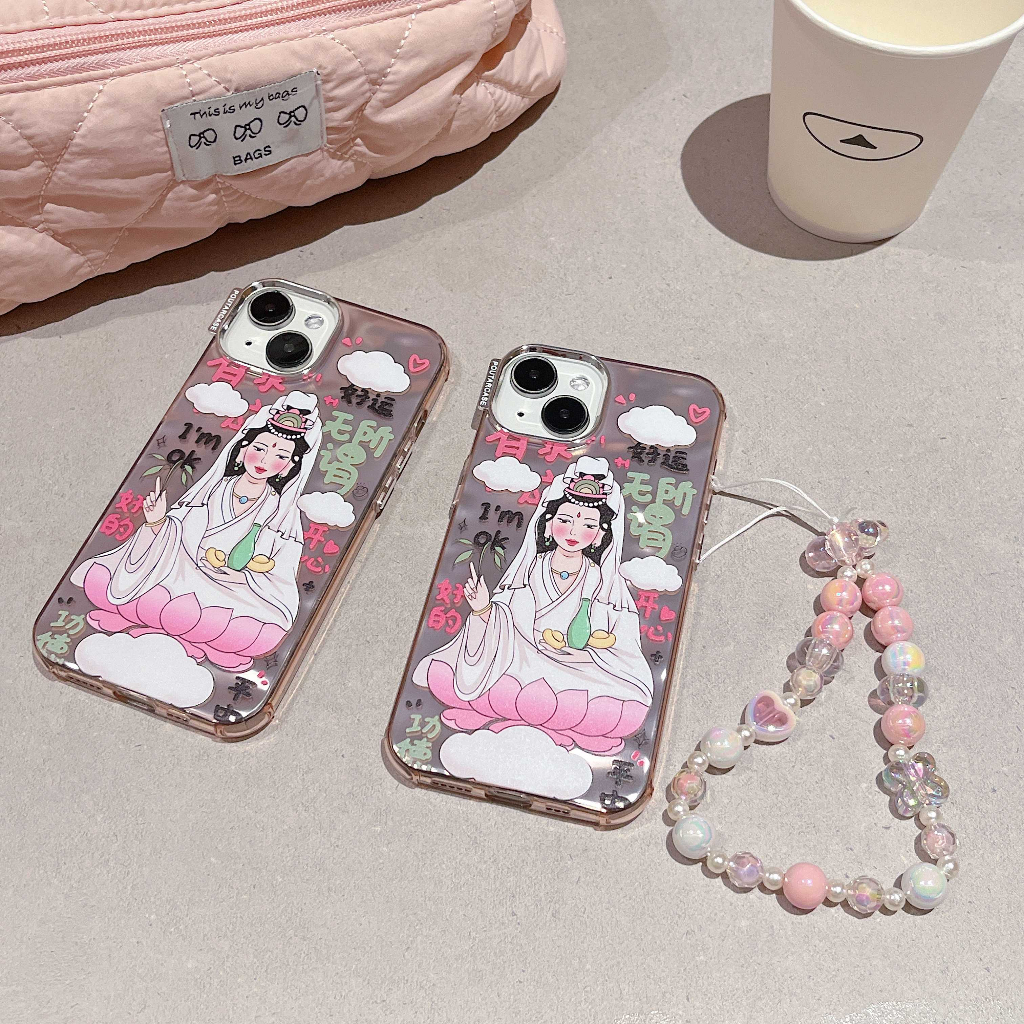 Bao Da Điện Thoại Tráng Gương Hình Phật Hoạt Họa Cho iphone 15 14 13 12 11 pro max Ốp