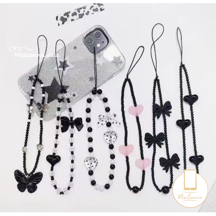 Dây Đeo Điện Thoại acrylic Ngọc Trai Hình Trái Tim / Bướm Xinh Xắn Cho Nữ